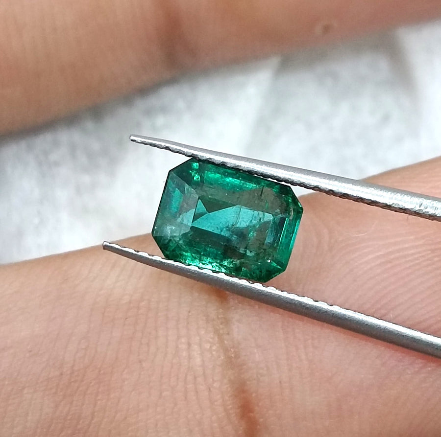 1.58ct Natural Emerald Deep Green Zambian Octagon Cut Loose Gemstone