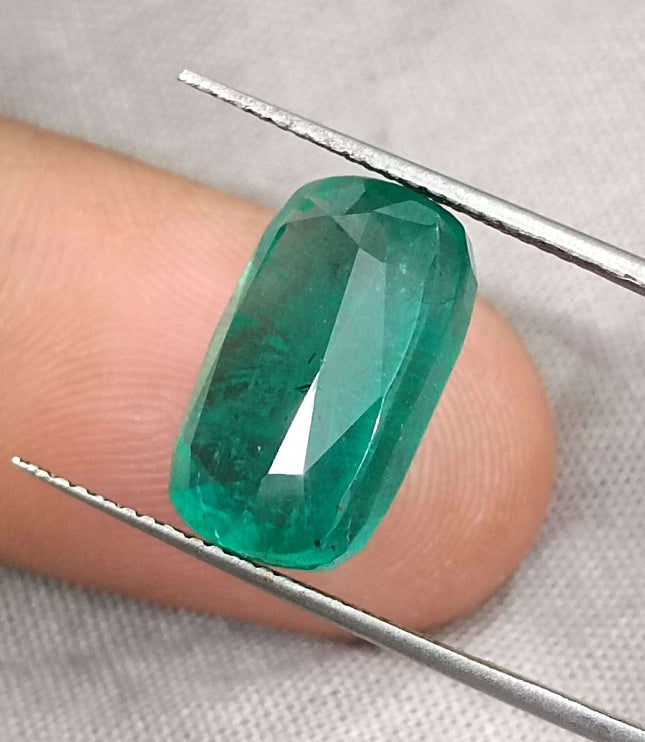Zambian Emerald 9.75ct Natural Medium Deep Green Cushion Cut Loose Gemstone