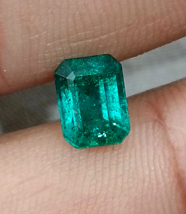 Shiny Zambian Emerald 2.16ct Medium Deep Bluish Green Octagon Cut Gemstone