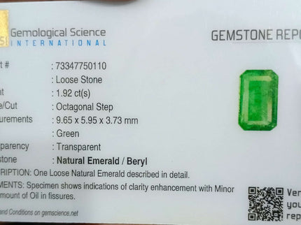 1.92ct Certified Panjshir Emerald, Medium Green Loose Gemstone