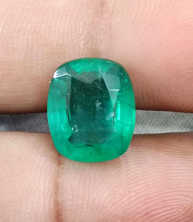 Natural Zambian Emerald 6.28ct Big Size Cushion Cut Medium Deep Green Loose Gemstone
